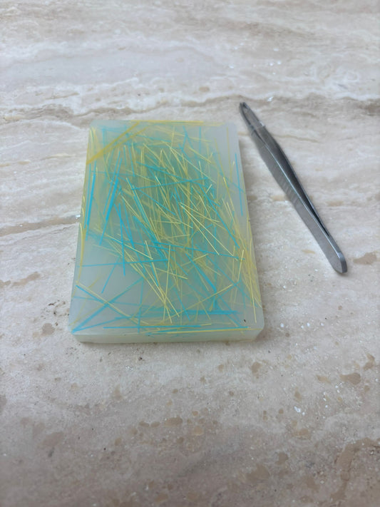 Haarplukmat met pincet geel blauw