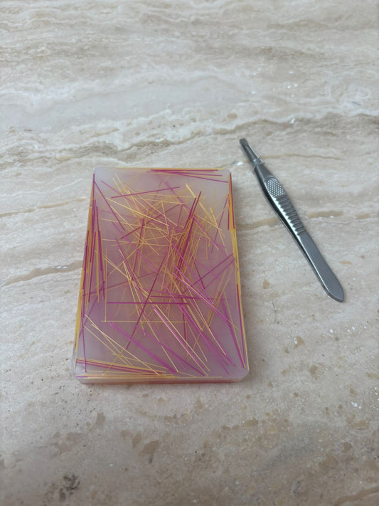 Haarplukmat met pincet roze geel