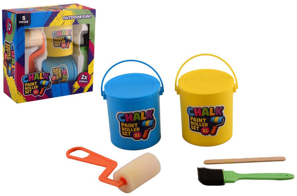 Stoepkrijt Rollers, 2 Kleuren + kwast